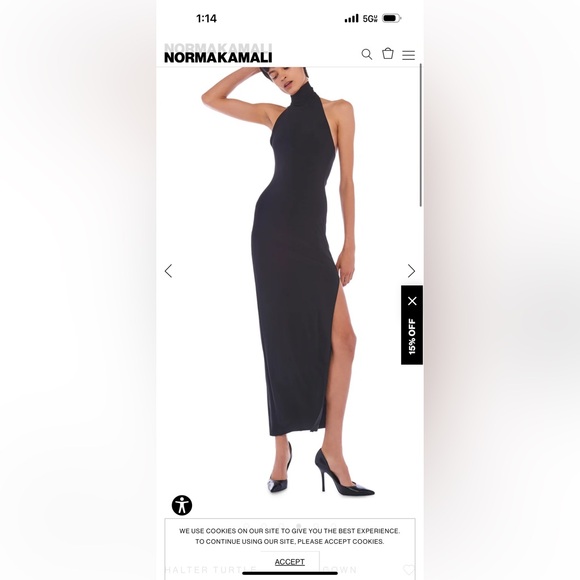 Norma Kamali Halter Turtle Side Slit Gown Black, M - Picture 4 of 7